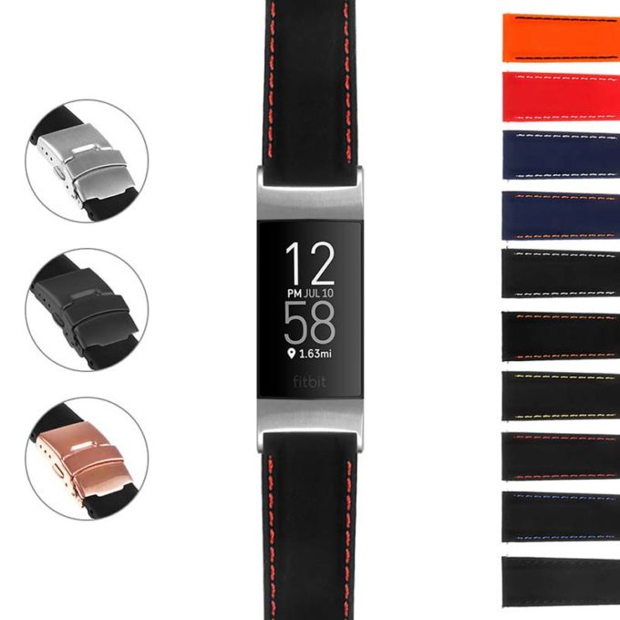 fbx.pu12 StrapsCoRubber Strap With Stitching Clasp for Fitbit Charge 3 Charge 4