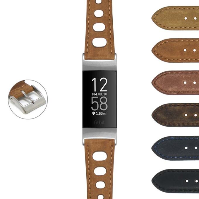 fbx.ra7 DASSARI Distressed Leather Rally Strap for Fitbit Charge 3 Charge 4