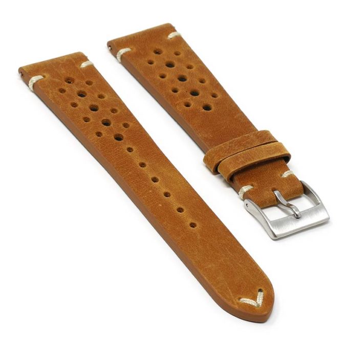 ra10.3 Angle Peanut Butter DASSARI Distressed Perforated Leather Watch Band Strap 18mm 19mm 20mm 21mm 22mm