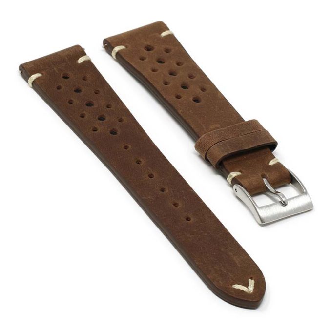 ra10.9 Angle Brown DASSARI Distressed Perforated Leather Watch Band Strap 18mm 19mm 20mm 21mm 22mm