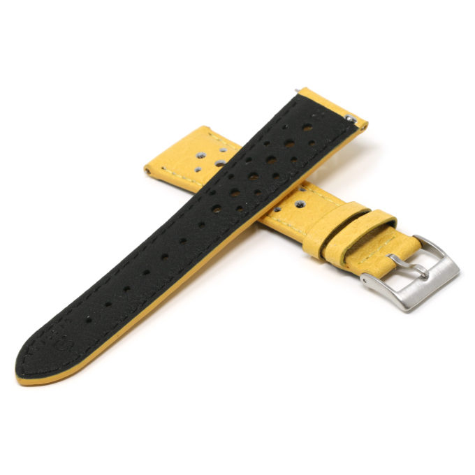 Ra6.10 Cross Yellow DASSARI Perforated Leather Rally Watch Band Strap 18mm 19mm 20mm 21mm 22mm
