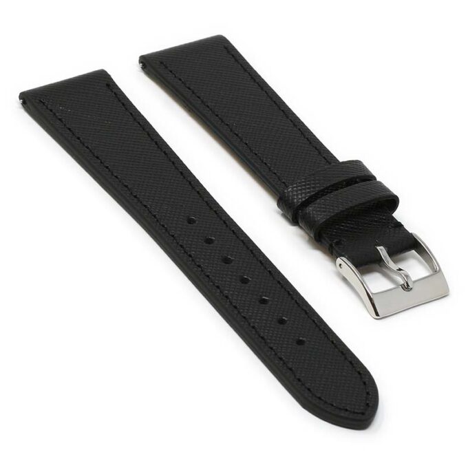 St31.1 Angle Black DASSARI Saffiano Leather Watch Band Strap 8mm 10mm 12mm 14mm 16mm 18mm 19mm 20mm 21mm 22mm 23mm 24mm