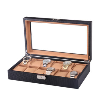 Black and Tan Watch Box for 12 Watches 4
