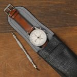 DASSARI Textured Leather Watch Pouch With Watch And Spring Bar Tool