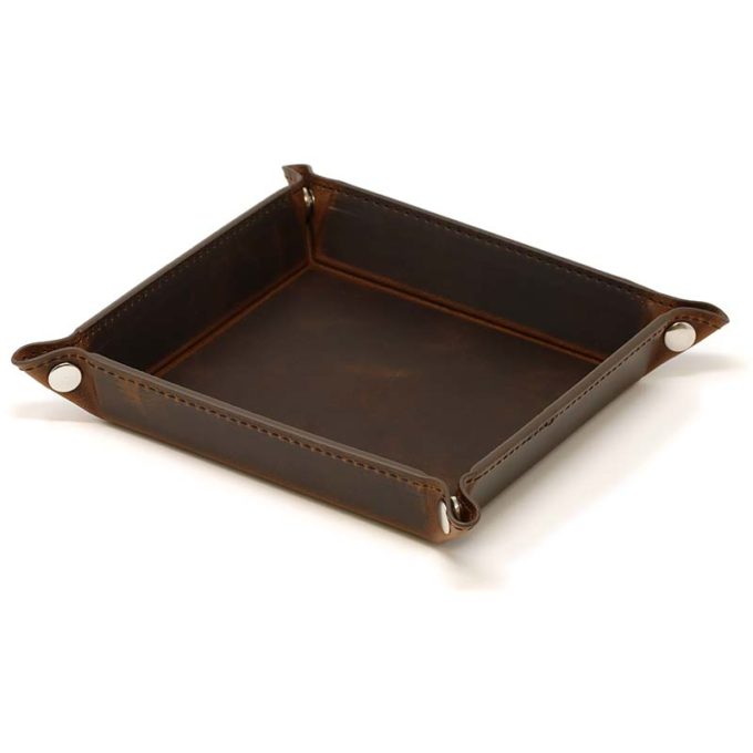 DASSARI Vintage Leather Valet Tray In Brown