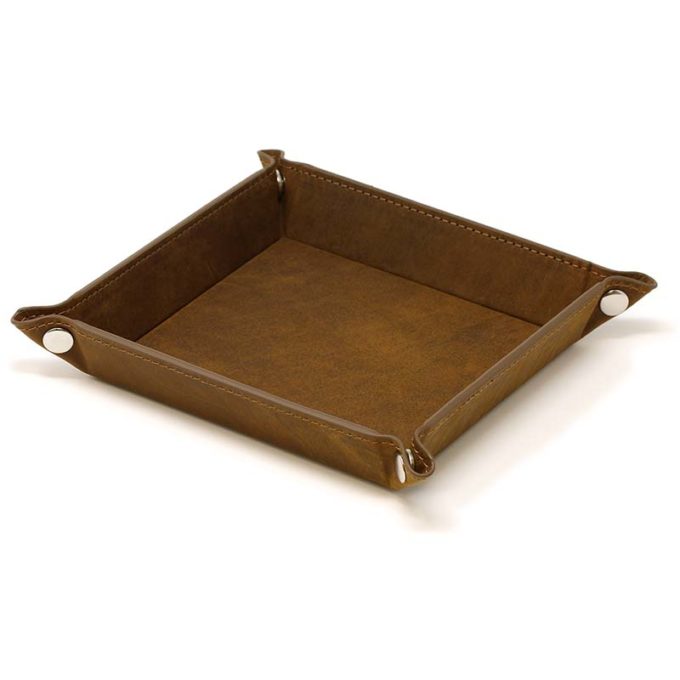 DASSARI Vintage Leather Valet Tray In Tan