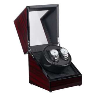 Mahogany & Carbon Fiber Watch Winder For 2 Watches 3