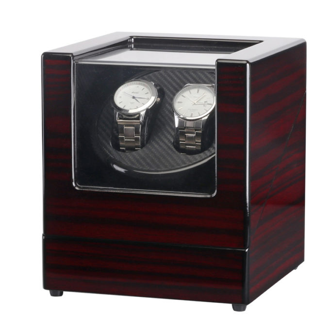 Mahogany & Carbon Fiber Watch Winder For 2 Watches 4