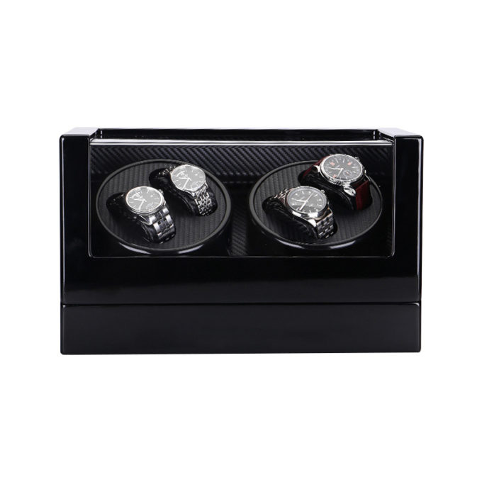 Piano Black & Carbon Fiber Watch Winder For 4 Watches