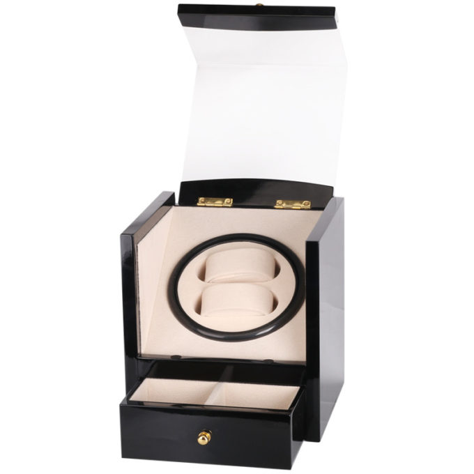 Piano Black Watch Winder with Drawer for 2 Watches 5