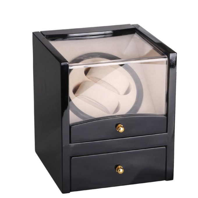 Piano Black Watch Winder With Drawer For 2 Watches