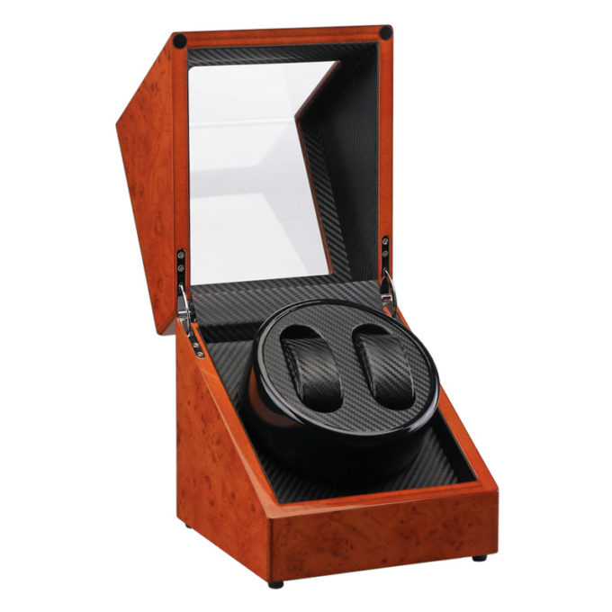 Wood & Carbon Fiber Watch Winder For 2 Watches 3