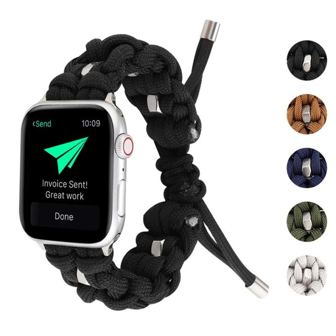 a.ny4 .1 Gallery Black StrapsCo Nylon Woven Paracord Watch Band Strap for Apple Watch 38mm 40mm 42mm 44mm