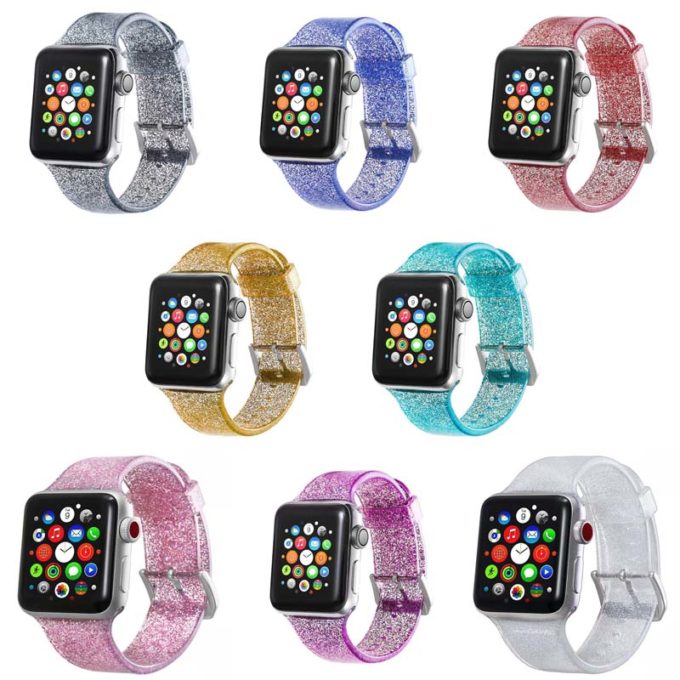 A.r19 All Color StrapsCo Silicone Rubber Clear Glitter Strap For Apple Watch Band Strap 38mm 40mm 42mm 44mm