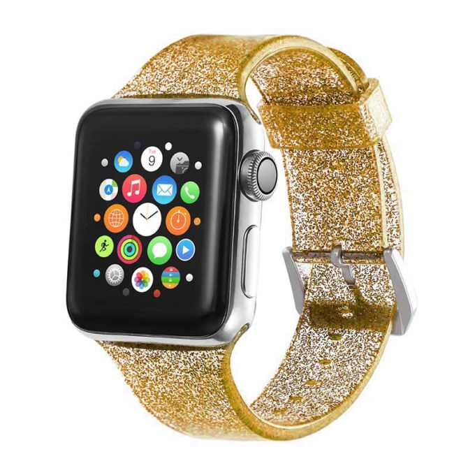 A.r19.10 Main Gold StrapsCo Silicone Rubber Clear Glitter Strap For Apple Watch Band Strap 38mm 40mm 42mm 44mm