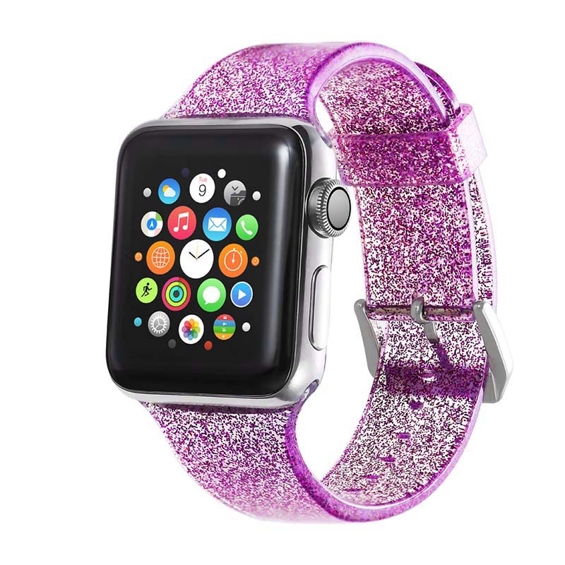 A.r19.18 Main Purple StrapsCo Silicone Rubber Clear Glitter Strap For Apple Watch Band Strap 38mm 40mm 42mm 44mm