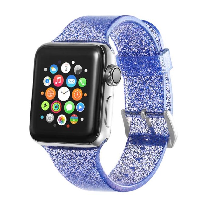 A.r19.5 Main Blue StrapsCo Silicone Rubber Clear Glitter Strap For Apple Watch Band Strap 38mm 40mm 42mm 44mm