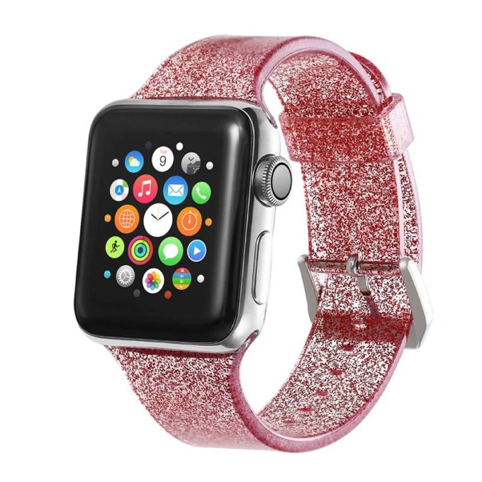 A.r19.6 Main Red StrapsCo Silicone Rubber Clear Glitter Strap For Apple Watch Band Strap 38mm 40mm 42mm 44mm