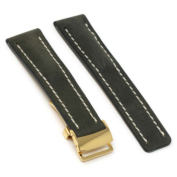 brc1.1.yg Main Black Yellow Gold Clasp DASSARI Venture Distressed Italian Leather Watch Band Strap With Clasp For Breitling