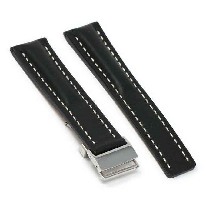 brc2.1.22.ps Main Black Polished Silver Clasp DASSARI Capital Smooth Italian Leather Watch Band Strap With Clasp For Breitling