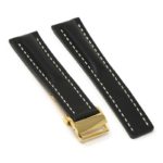 brc2.1.22.yg Main Black Yellow Gold Clasp DASSARI Capital Smooth Italian Leather Watch Band Strap With Clasp For Breitling