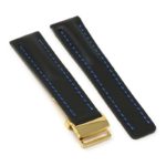 brc2.1.5.yg Main Black with Blue Stitching Yellow Gold Clasp DASSARI Capital Smooth Italian Leather Watch Band Strap With Clasp For Breitling