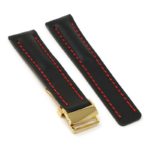 brc2.1.6.yg Main Black with Red Stitching Yellow Gold Clasp DASSARI Capital Smooth Italian Leather Watch Band Strap With Clasp For Breitling
