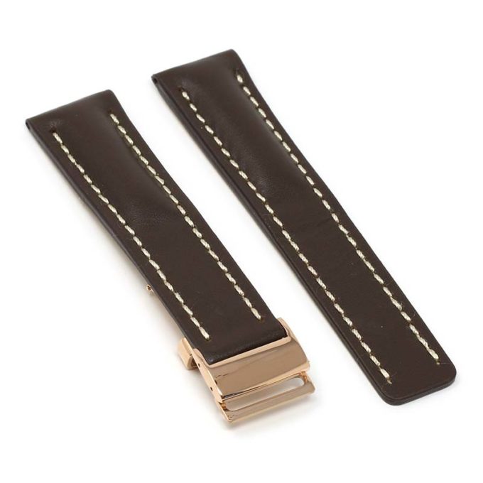 brc2.2.rg Main Brown Rose Gold Clasp DASSARI Capital Smooth Italian Leather Watch Band Strap With Clasp For Breitling