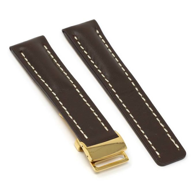 brc2.2.yg Main Brown Yellow Gold Clasp DASSARI Capital Smooth Italian Leather Watch Band Strap With Clasp For Breitling