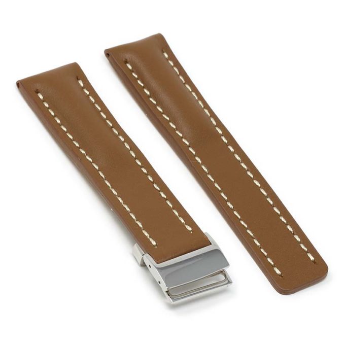 brc2.3.ps Main Tan Polished Silver Clasp DASSARI Capital Smooth Italian Leather Watch Band Strap With Clasp For Breitling