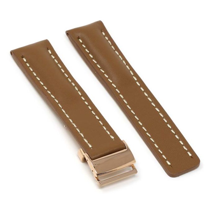 brc2.3.rg Main Tan Rose Gold Clasp DASSARI Capital Smooth Italian Leather Watch Band Strap With Clasp For Breitling