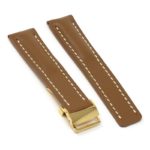 brc2.3.yg Main Tan Yellow Gold Clasp DASSARI Capital Smooth Italian Leather Watch Band Strap With Clasp For Breitling