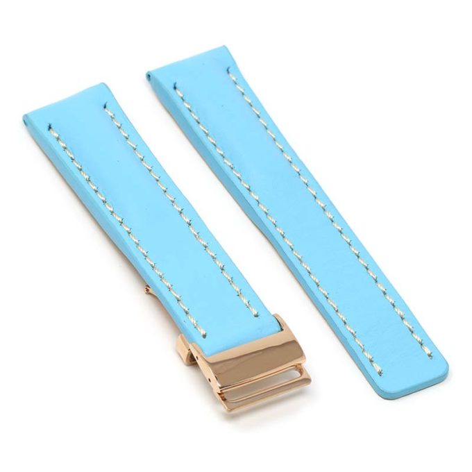 brc2.5.rg Main Light Blue Rose Gold Clasp DASSARI Capital Smooth Italian Leather Watch Band Strap With Clasp For Breitling