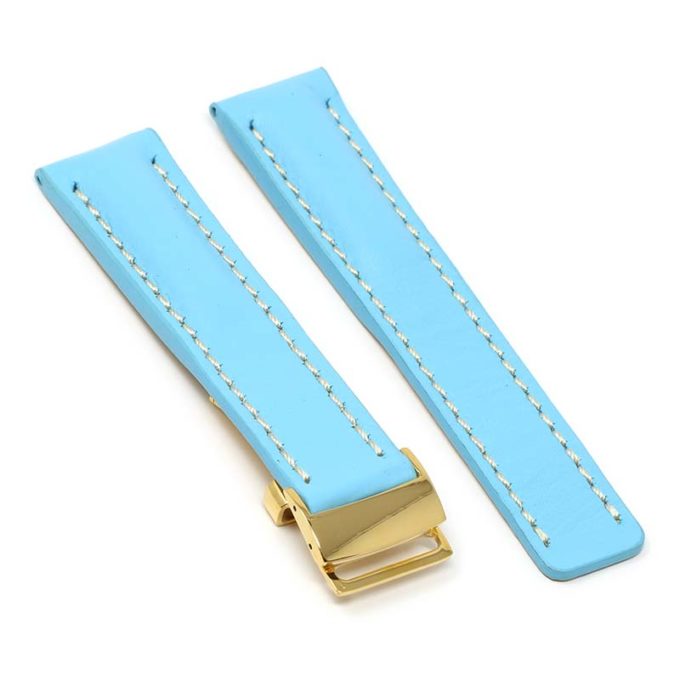 brc2.5.yg Main Light Blue Yellow Gold Clasp DASSARI Capital Smooth Italian Leather Watch Band Strap With Clasp For Breitling
