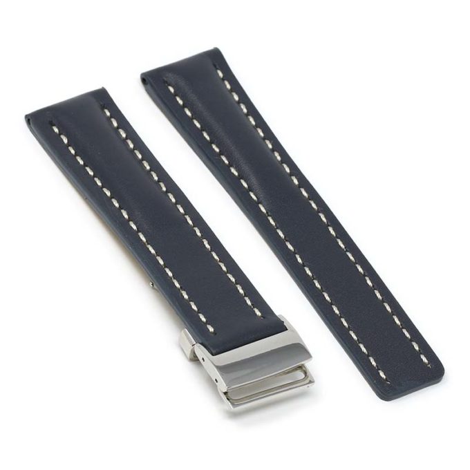 brc2.5a.ps Main Blue Polished Silver Clasp DASSARI Capital Smooth Italian Leather Watch Band Strap With Clasp For Breitling