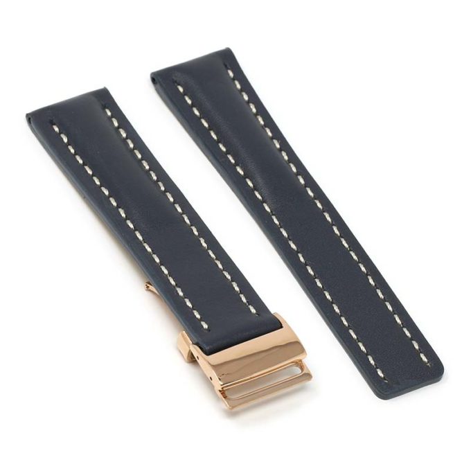 brc2.5a.rg Main Blue Rose Gold Clasp DASSARI Capital Smooth Italian Leather Watch Band Strap With Clasp For Breitling