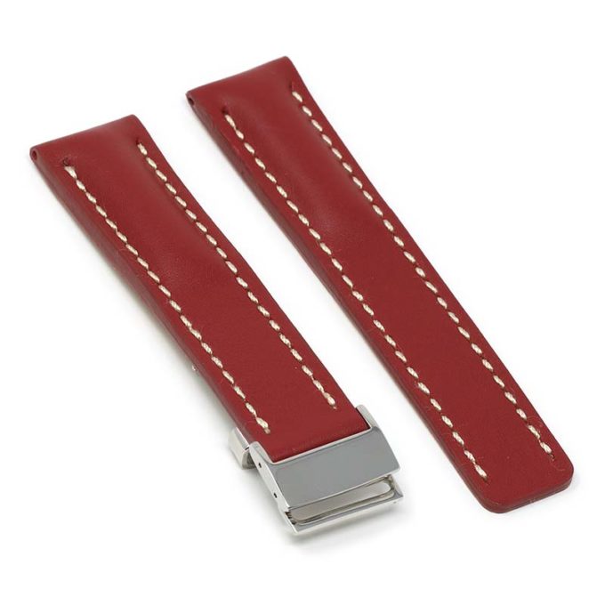 brc2.6.ps Main Red Polished Silver Clasp DASSARI Capital Smooth Italian Leather Watch Band Strap With Clasp For Breitling