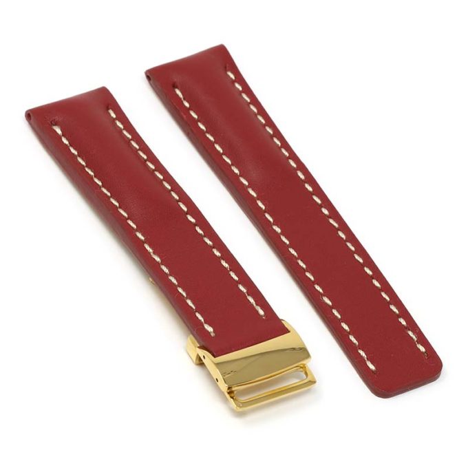 brc2.6.yg Main Red Yellow Gold Clasp DASSARI Capital Smooth Italian Leather Watch Band Strap With Clasp For Breitling