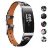 fb.l33.1.22 Gallery Black White StrapsCo Leather Peonies Pattern Watch Band Strap for Fitbit Inspire Inspire HR