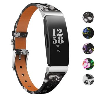fb.l33.1.22 Gallery Black White StrapsCo Leather Peonies Pattern Watch Band Strap for Fitbit Inspire Inspire HR