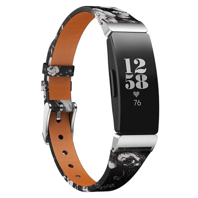 fb.l33.1.22 Main Black White StrapsCo Leather Peonies Pattern Watch Band Strap for Fitbit Inspire Inspire HR