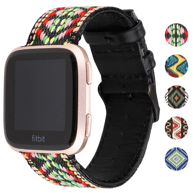 fb.l34.A Gallery A StrapsCo Embroidered Leather Watch Band Strap for Fitbit Versa Versa 2