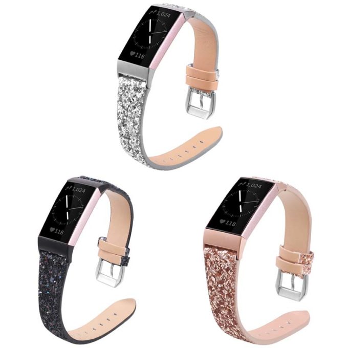 fb.l35 All Color StrapsCo Womens Leather Sequin Glitter Watch Band Strap for Fitbit Charge 4 3
