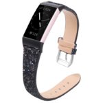 Fb.l35.mb Main Black StrapsCo Women's Leather Sequin Glitter Watch Band Strap For Fitbit Charge 4 & 3