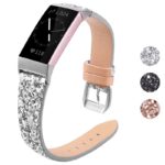 fb.l35.ss Gallery Silver StrapsCo Womens Leather Sequin Glitter WatchStrap for Fitbit Charge 4 3