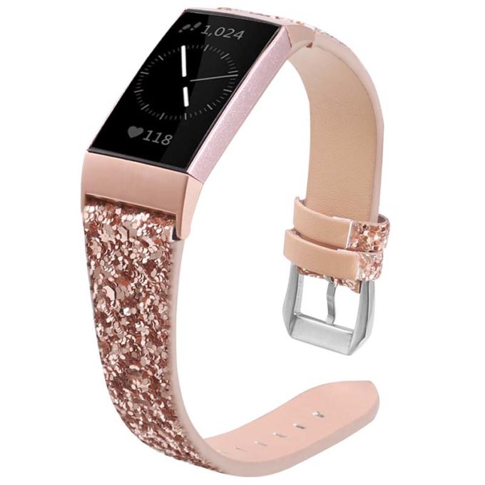 fb.l35.tg Main Retro Gold StrapsCo Womens Leather Sequin Glitter Watch Strap for Fitbit Charge 4 3