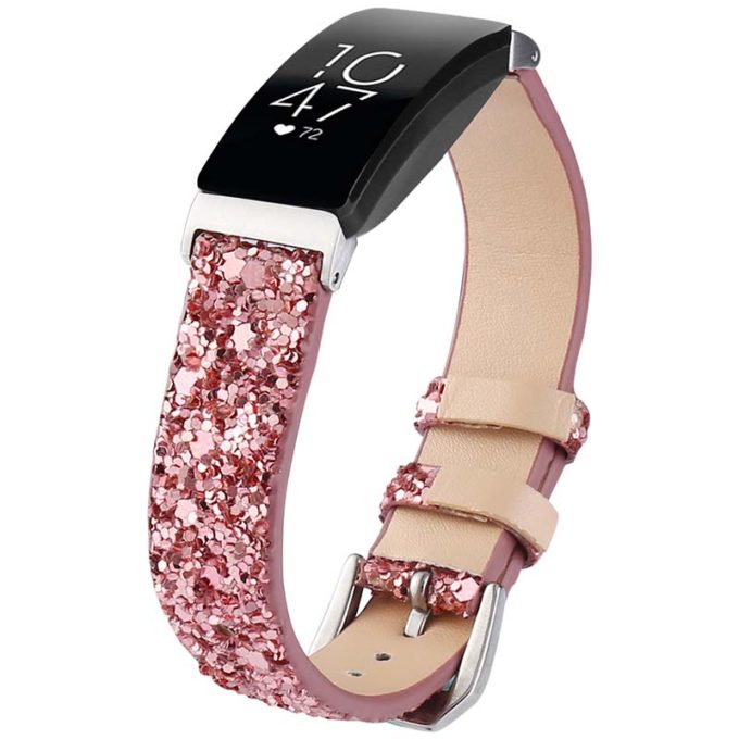 fb.l36.rg Main Rose Gold StrapsCo Womens Leather Sequin Glitter Watch Band Strap for Fitbit Inspire