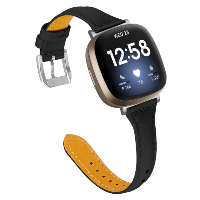 fb.l37.1 Main Black StrapsCo Slim Narrow Genuine Leather Watch Band Strap for Fitbit Versa 3 Fitbit Sense