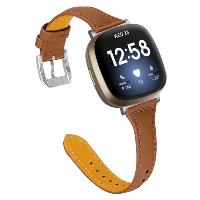 fb.l37.2 Main Brown StrapsCo Slim Narrow Genuine Leather Watch Band Strap for Fitbit Versa 3 Fitbit Sense