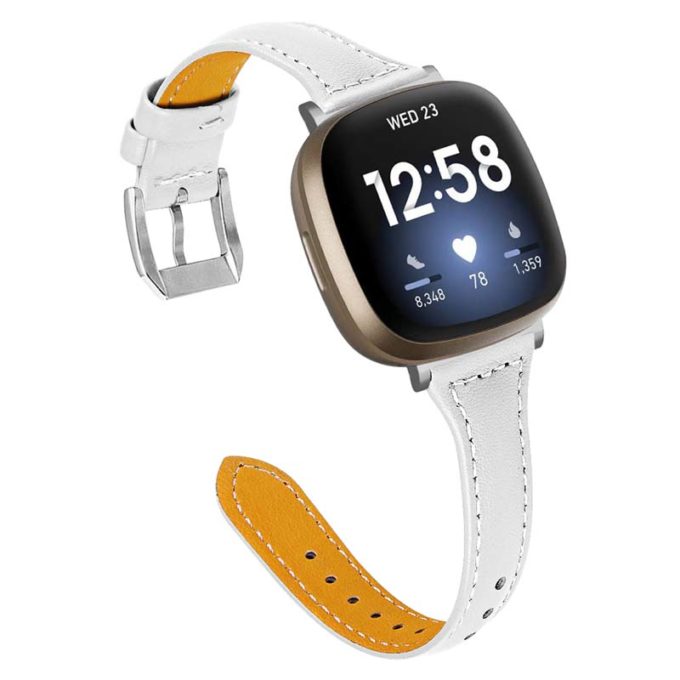 fb.l37.22 Main White StrapsCo Slim Narrow Genuine Leather Watch Band Strap for Fitbit Versa 3 Fitbit Sense